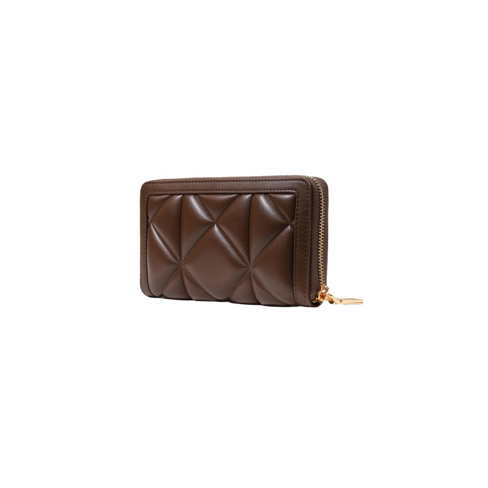 Love Moschino brown polyethylene wallet with logo detail, featuring a compact design and secure snap closure.