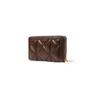 Love Moschino brown polyethylene wallet with logo detail, featuring a compact design and secure snap closure.