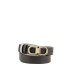 Ferragamo black calf leather Bos Taurus regular belt with silver buckle, showcasing smooth finish and quality craftsmanship.