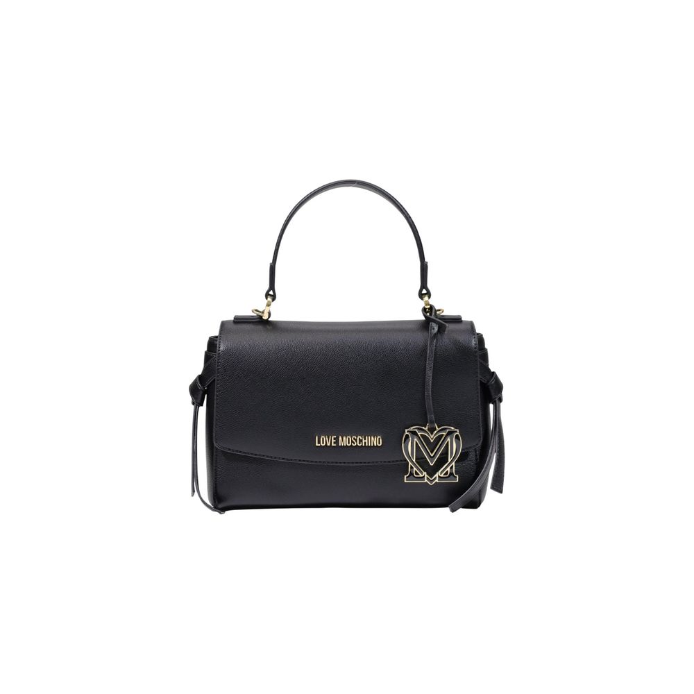 Black Love Moschino polyethylene handbag with sleek design and structured shape, featuring the brand logo on the front.