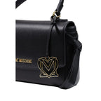Black Love Moschino polyethylene handbag with structured design and silver hardware, featuring the brand's logo detail.