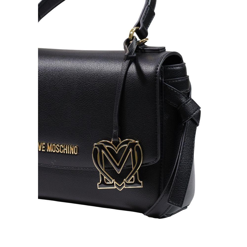 Black Love Moschino polyethylene handbag with structured design and silver hardware, featuring the brand's logo detail.