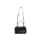 Love Moschino black polyethylene handbag with silver hardware, featuring a structured design and top handle for versatile style.
