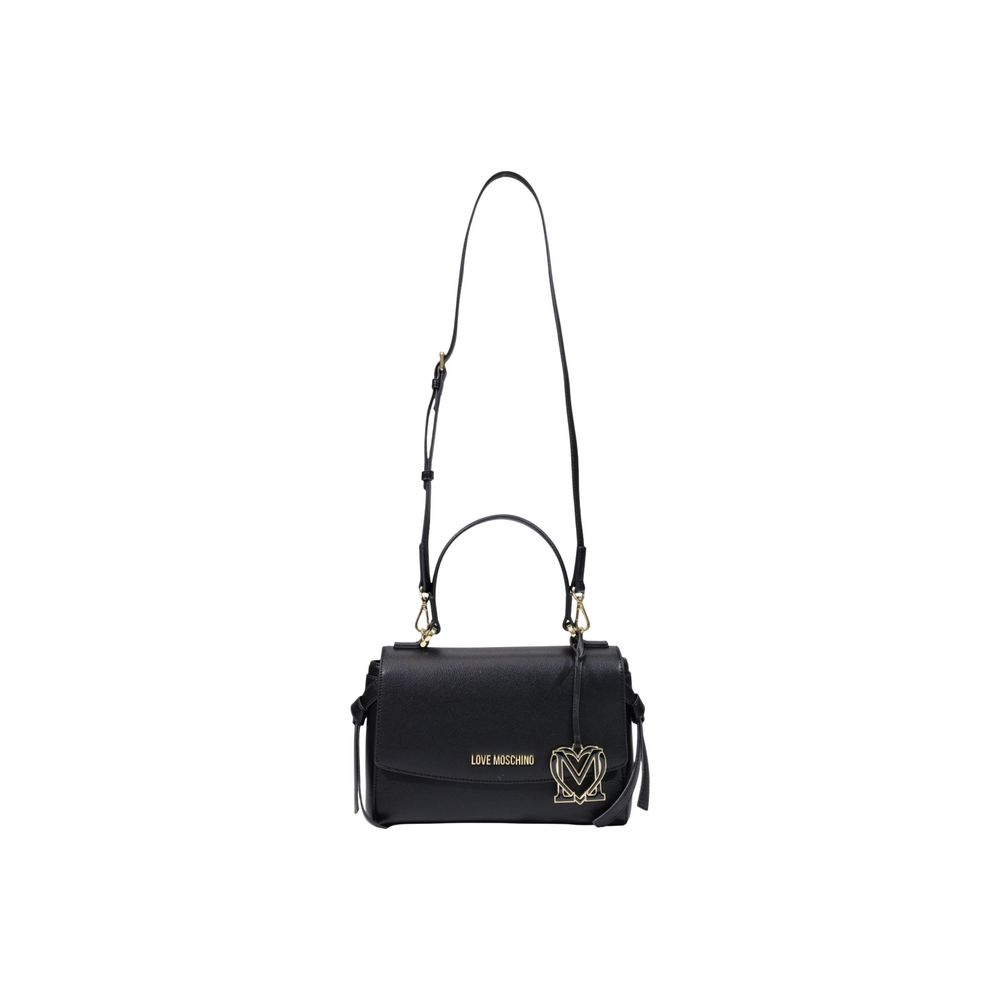 Love Moschino black polyethylene handbag with silver hardware, featuring a structured design and top handle for versatile style.