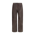 Magda Butrym brown leather pants featuring a high-waist design and tailored fit, styled with a sleek, modern look.