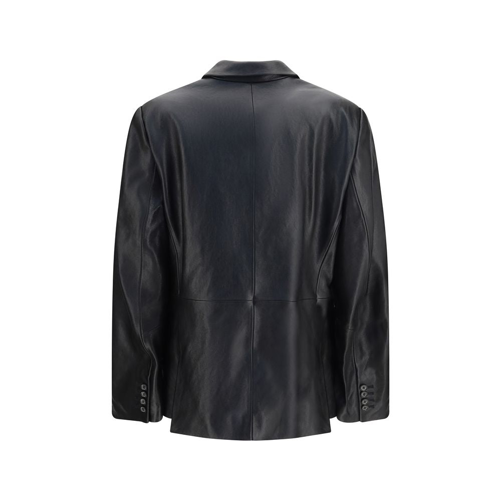 Black Magda Butrym lambskin blazer with tailored fit and structured design, featuring a classic lapel collar and sleek silhouette.