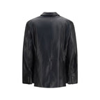 Black Magda Butrym lambskin blazer with tailored fit and structured design, featuring a classic lapel collar and sleek silhouette.