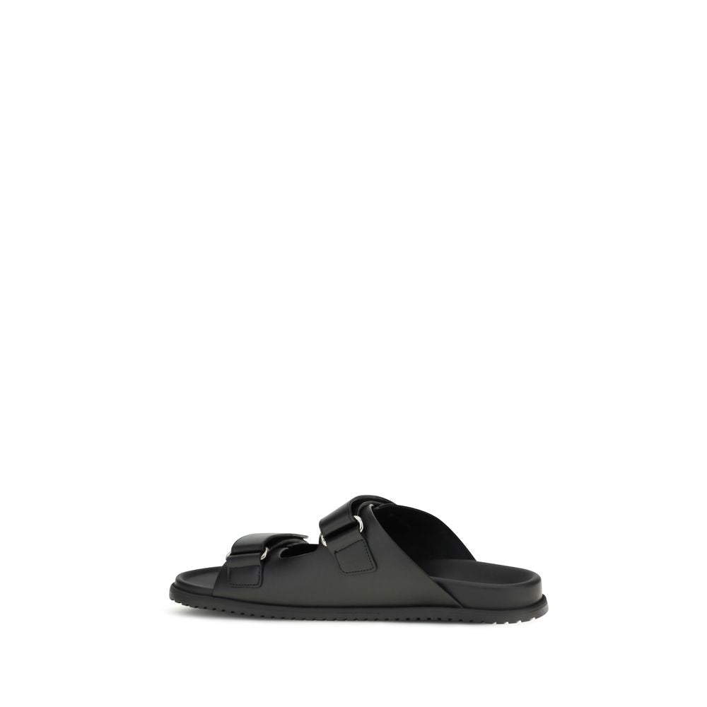 Dolce & Gabbana Black Calf Leather Bos Taurus Flat Sandals Dolce & Gabbana