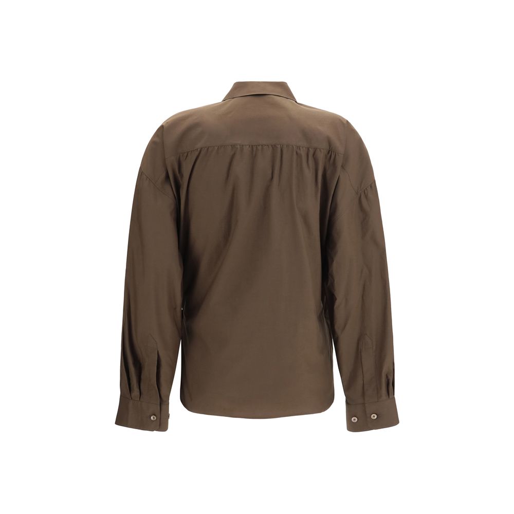Lemaire brown cotton shirt with long sleeves and a classic collar, displayed flat against a white background.