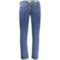 Blue cotton men's jeans by Guess Jeans, featuring classic five-pocket design and a slim fit silhouette.