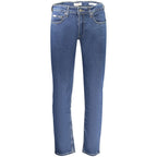 Blue cotton men's jeans by Guess Jeans, featuring classic five-pocket design and a slim fit silhouette.
