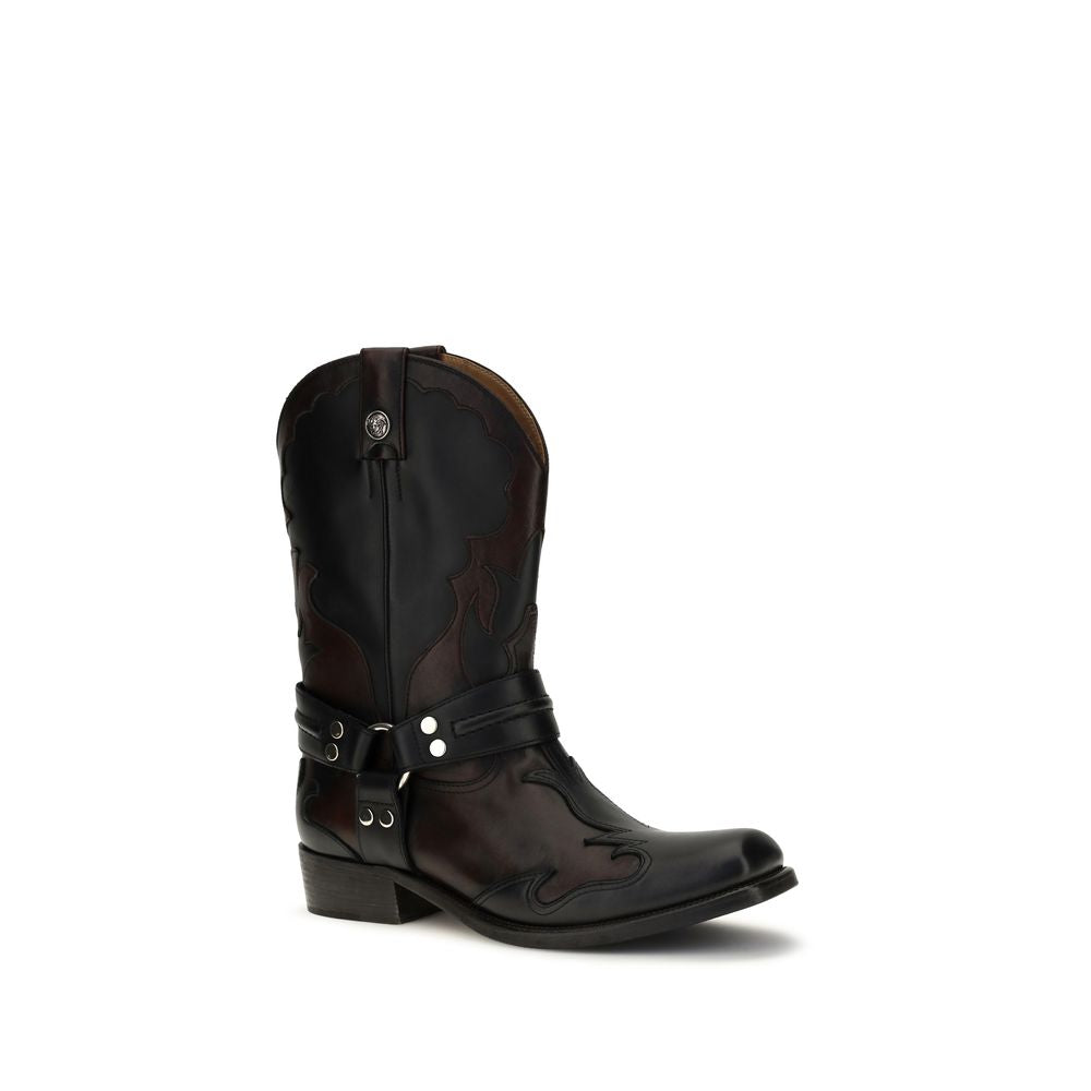 Versace Black Calf Leather Bos Taurus Boots Versace