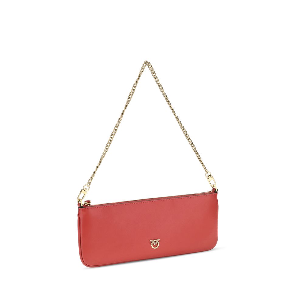 Pink PINKO Bos Taurus shoulder bag made of red calf leather with a sleek, structured design and silver-tone hardware.
