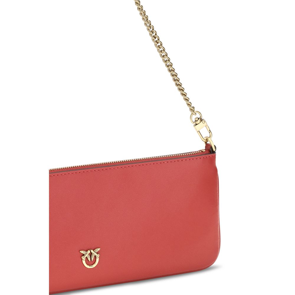 Pink calf leather Bos Taurus shoulder bag by PINKO with gold-tone hardware and adjustable strap, featuring a sleek, structured design.