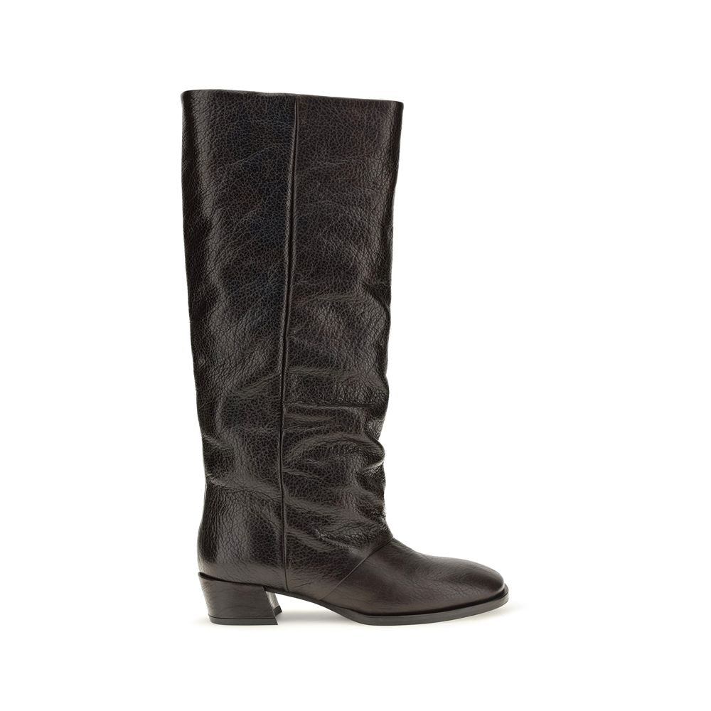 P.A.R.O.S.H. Brown Calf Leather Bos Taurus Flat Boots P.A.R.O.S.H.