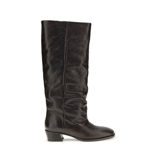 P.A.R.O.S.H. Brown Calf Leather Bos Taurus Flat Boots P.A.R.O.S.H.