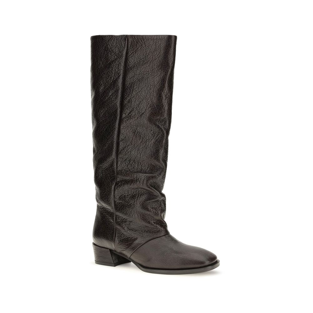 P.A.R.O.S.H. Brown Calf Leather Bos Taurus Flat Boots P.A.R.O.S.H.