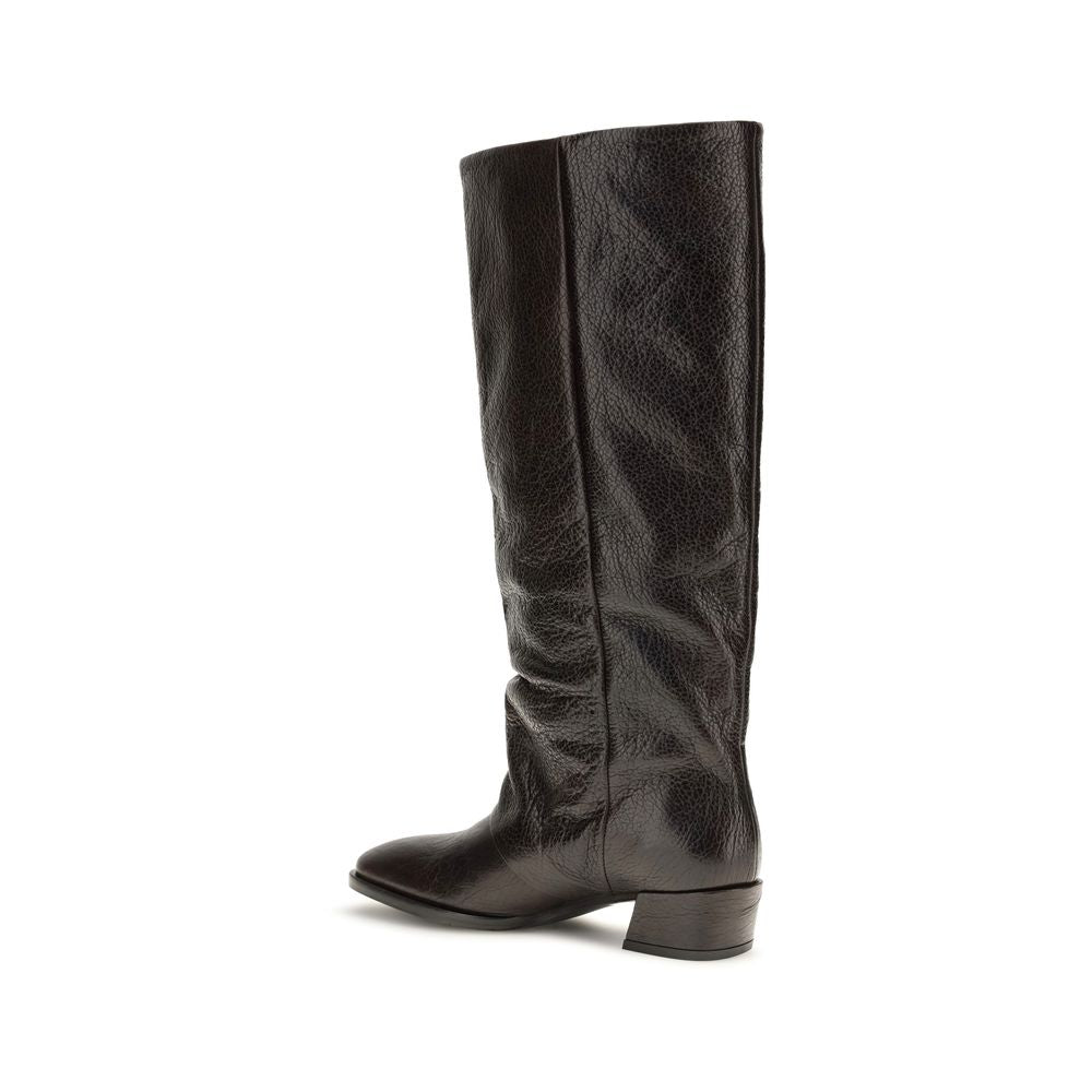 P.A.R.O.S.H. Brown Calf Leather Bos Taurus Flat Boots P.A.R.O.S.H.