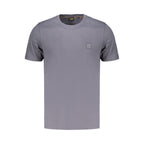 Hugo Boss blue cotton men's T-shirt with crew neckline and short sleeves, casual and comfortable for everyday wear.