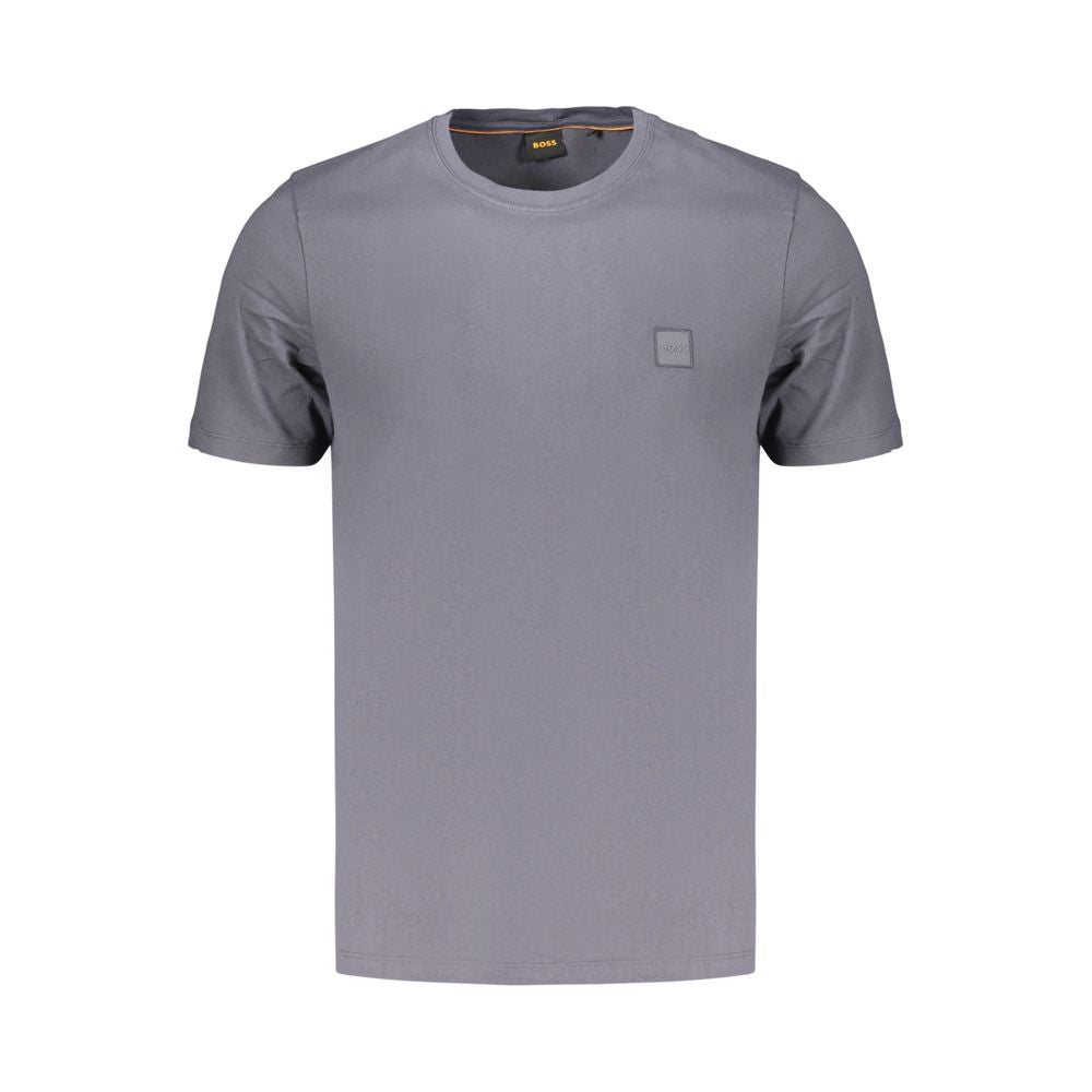 Hugo Boss blue cotton men's T-shirt with crew neckline and short sleeves, casual and comfortable for everyday wear.