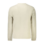 Hugo Boss beige cotton men's shirt with a classic collar and button-down front, displayed on a hanger.