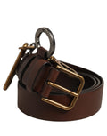 Dolce & Gabbana men's brown leather carabine belt with gold buckle, featuring a sleek and stylish design.