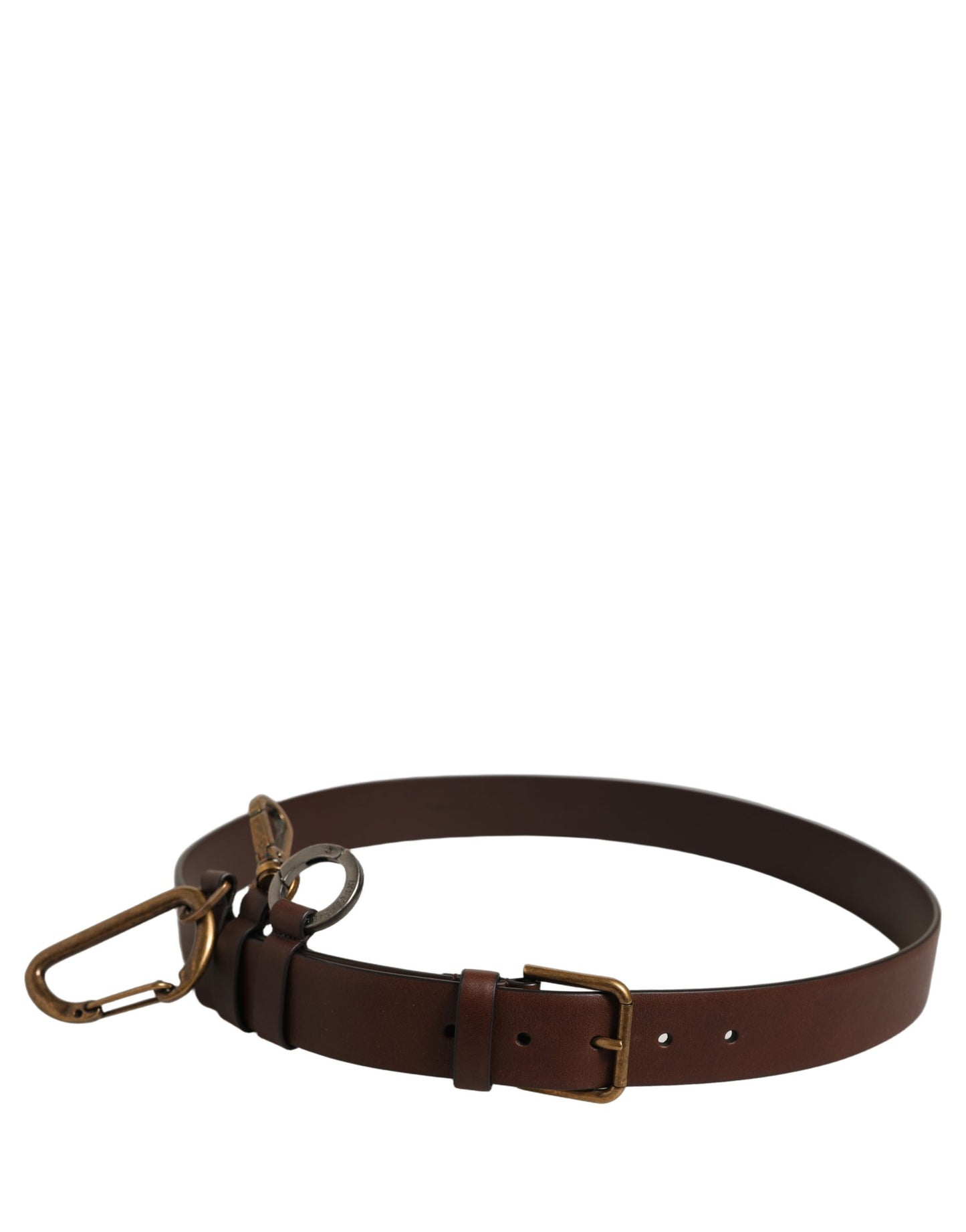 Dolce & Gabbana Men Brown Leather Gold Buckle Carabine Belt Dolce & Gabbana
