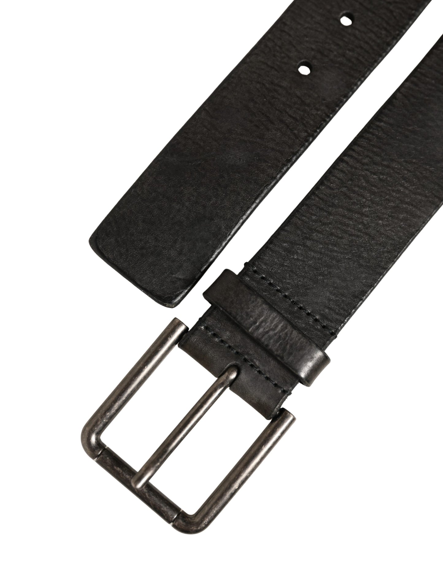Dolce & Gabbana Black Leather Brushed Metal Buckle Men Belt Dolce & Gabbana