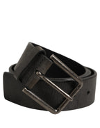 Dolce & Gabbana Black Leather Brushed Metal Buckle Men Belt