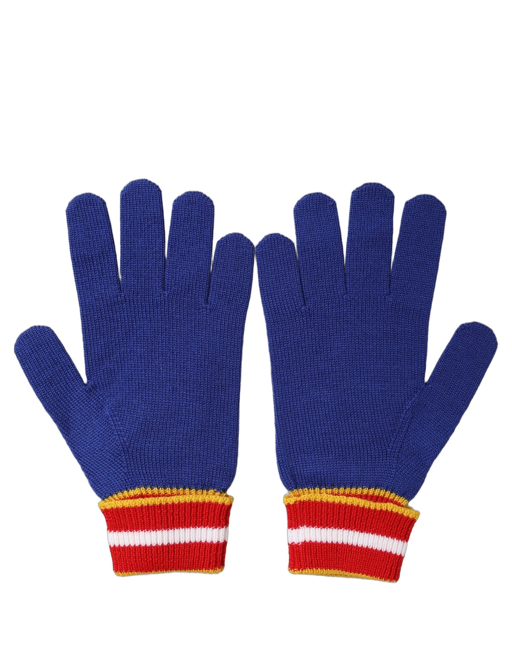 Dolce & Gabbana Blue Striped Wool DG Logo Embroidered Gloves Dolce & Gabbana