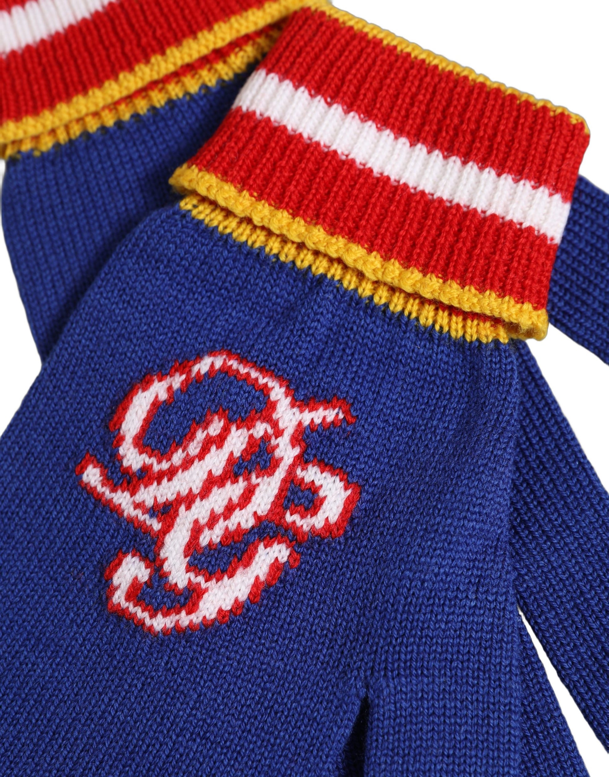Dolce & Gabbana Blue Striped Wool DG Logo Embroidered Gloves Dolce & Gabbana