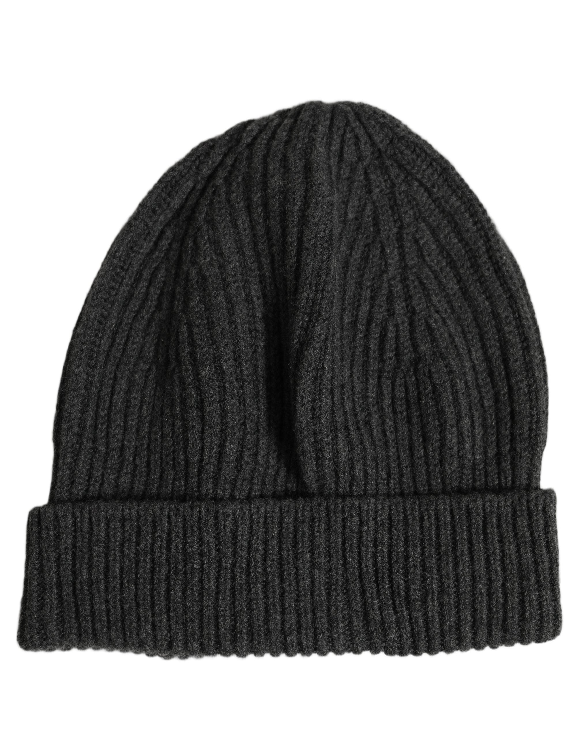 Dolce & Gabbana Men Charcoal Grey Ribbed Wool Knit Beanie One Size Hat Dolce & Gabbana