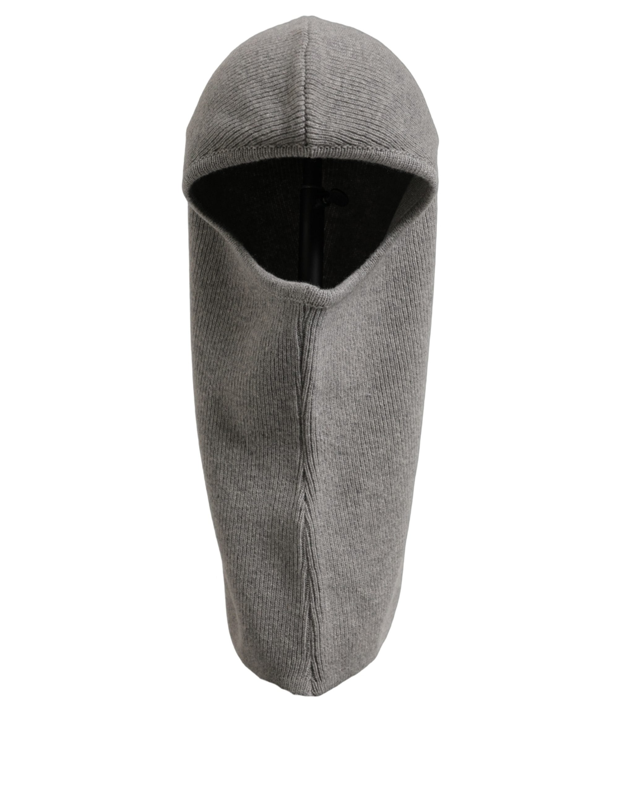Dolce & Gabbana Men Grey Wool Ribbed Knit Balaclava Wrap One Size Hat Dolce & Gabbana