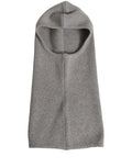 Dolce & Gabbana men's grey wool ribbed knit balaclava wrap, one size hat, close-up of textured fabric and snug fit.
