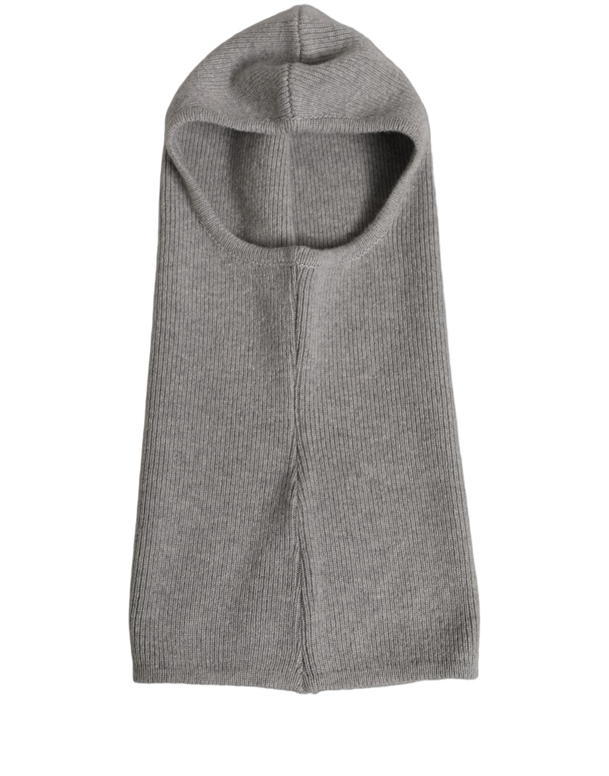 Dolce & Gabbana Men Grey Wool Ribbed Knit Balaclava Wrap One Size Hat Dolce & Gabbana