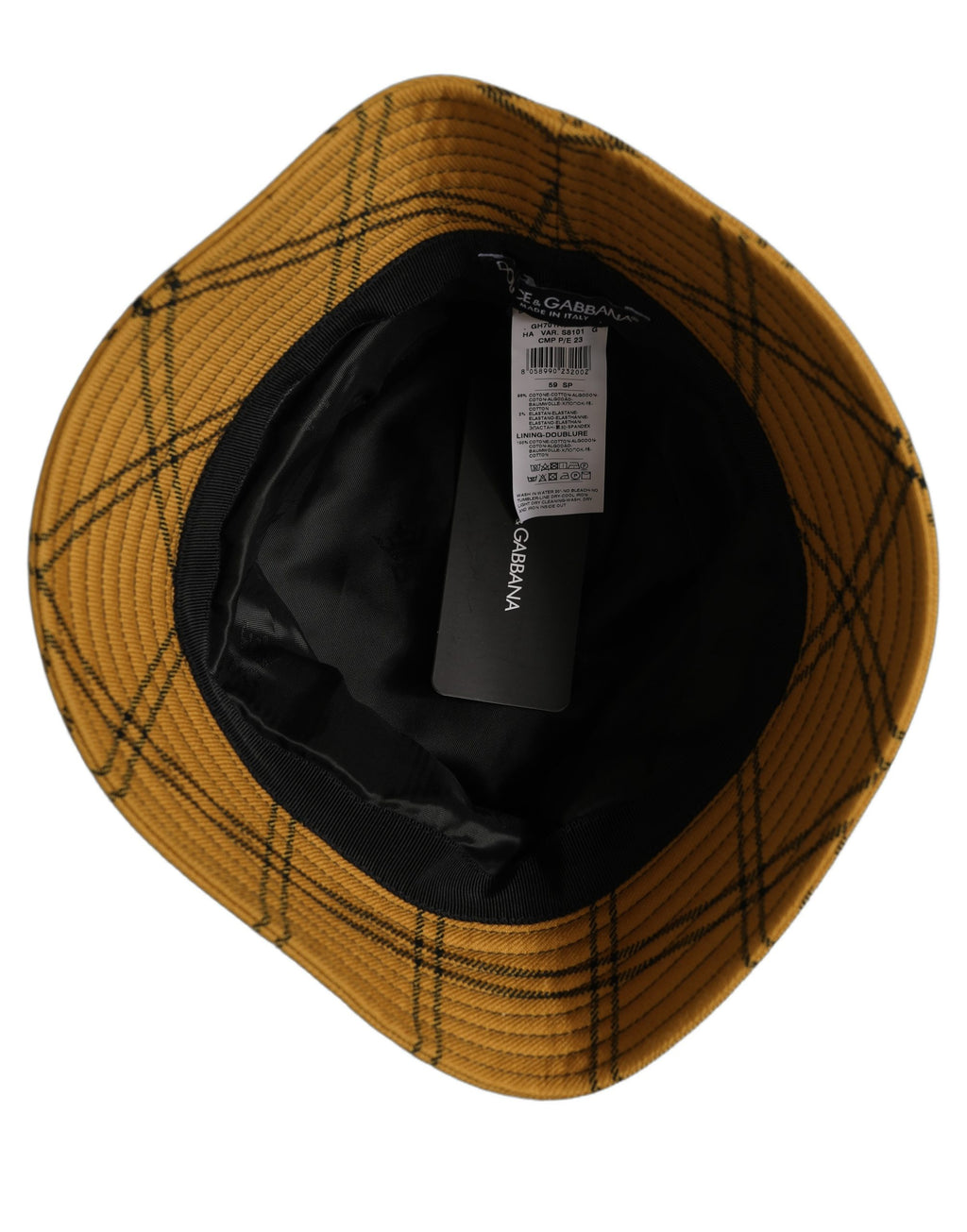 Dolce & Gabbana Men Dark Yellow Check Wide Brim Bucket Cap Hat Dolce & Gabbana