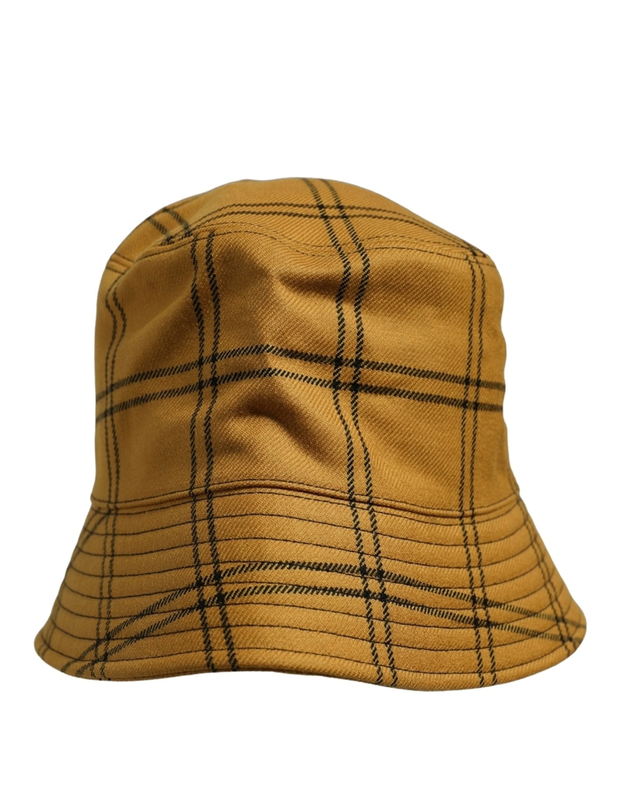 Dolce & Gabbana Men Dark Yellow Check Wide Brim Bucket Cap Hat Dolce & Gabbana