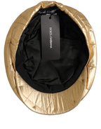 Dolce & Gabbana Men Gold Wide Quilted Newsboy Capello Hat Dolce & Gabbana