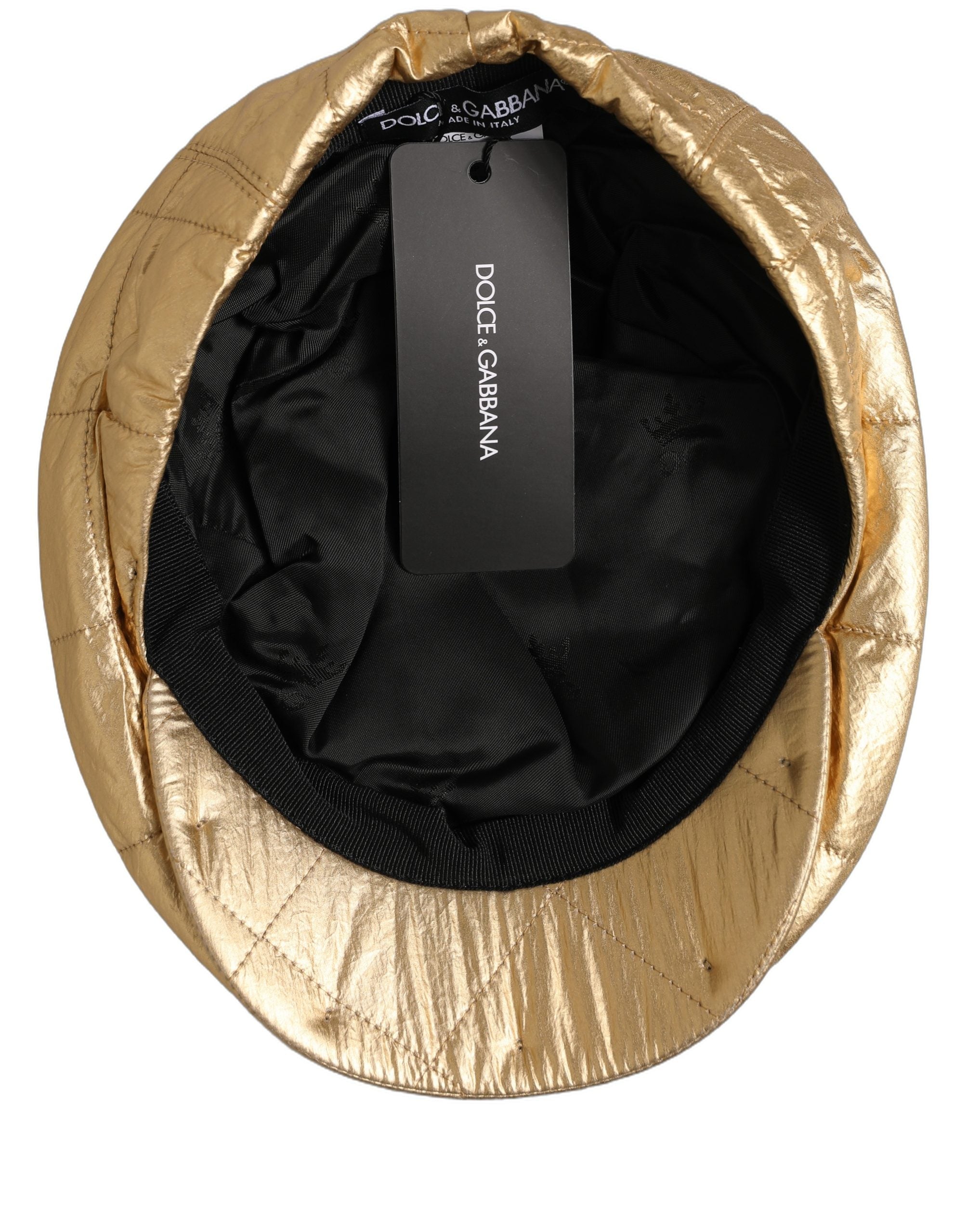 Dolce & Gabbana Men Gold Wide Quilted Newsboy Capello Hat Dolce & Gabbana