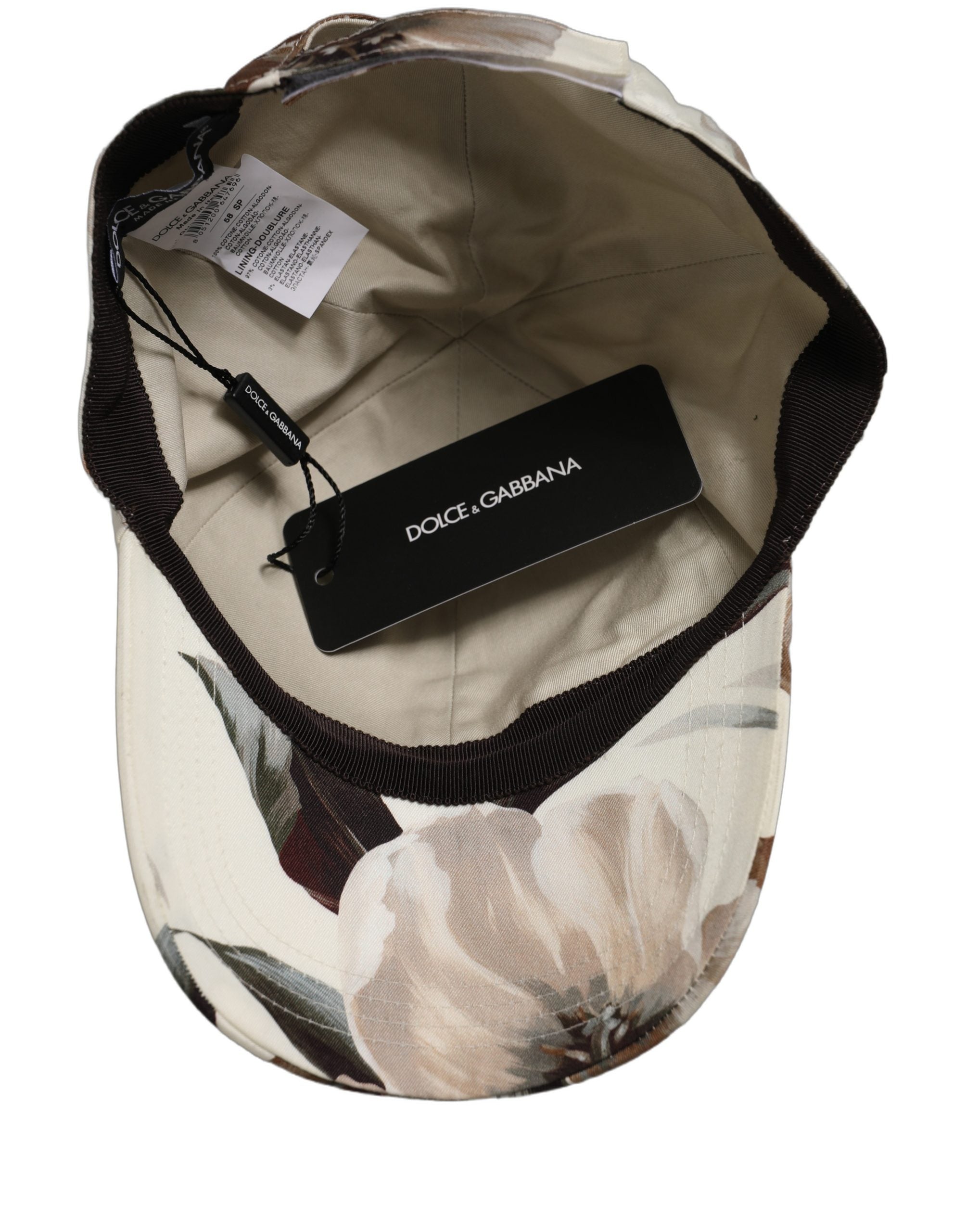 Dolce & Gabbana Men Beige Floral Cotton Baseball Capello Hat Dolce & Gabbana