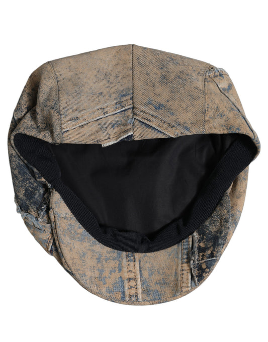 Dolce & Gabbana Brown Cotton Denim Newsboy Capello Cabbie Hat Dolce & Gabbana