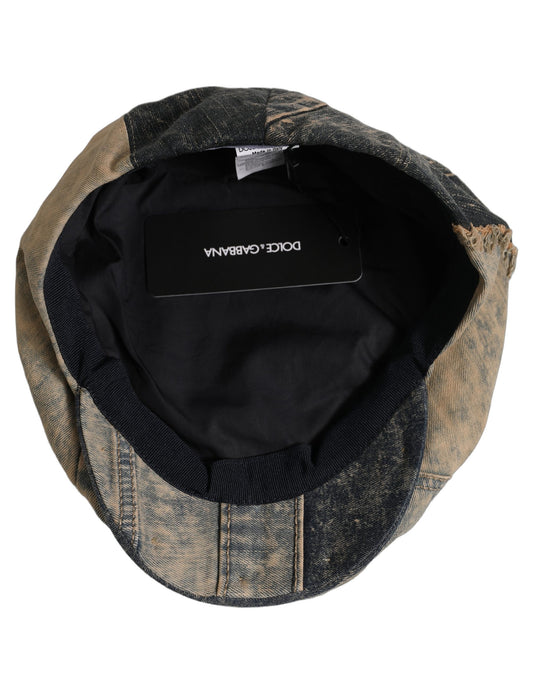 Dolce & Gabbana Brown Cotton Denim Newsboy Capello Cabbie Hat Dolce & Gabbana