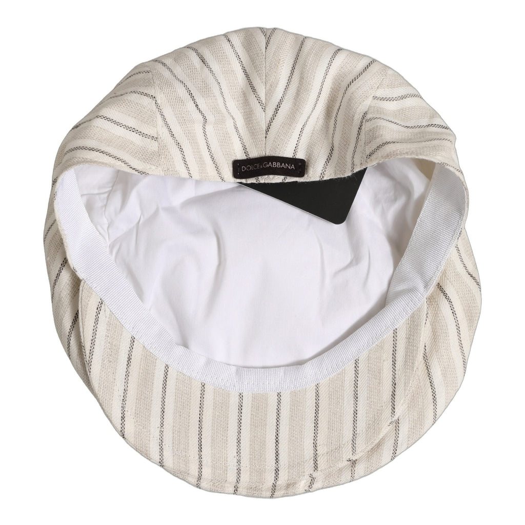 Dolce & Gabbana Men Off White Striped Linen Newsboy Capello Hat Dolce & Gabbana