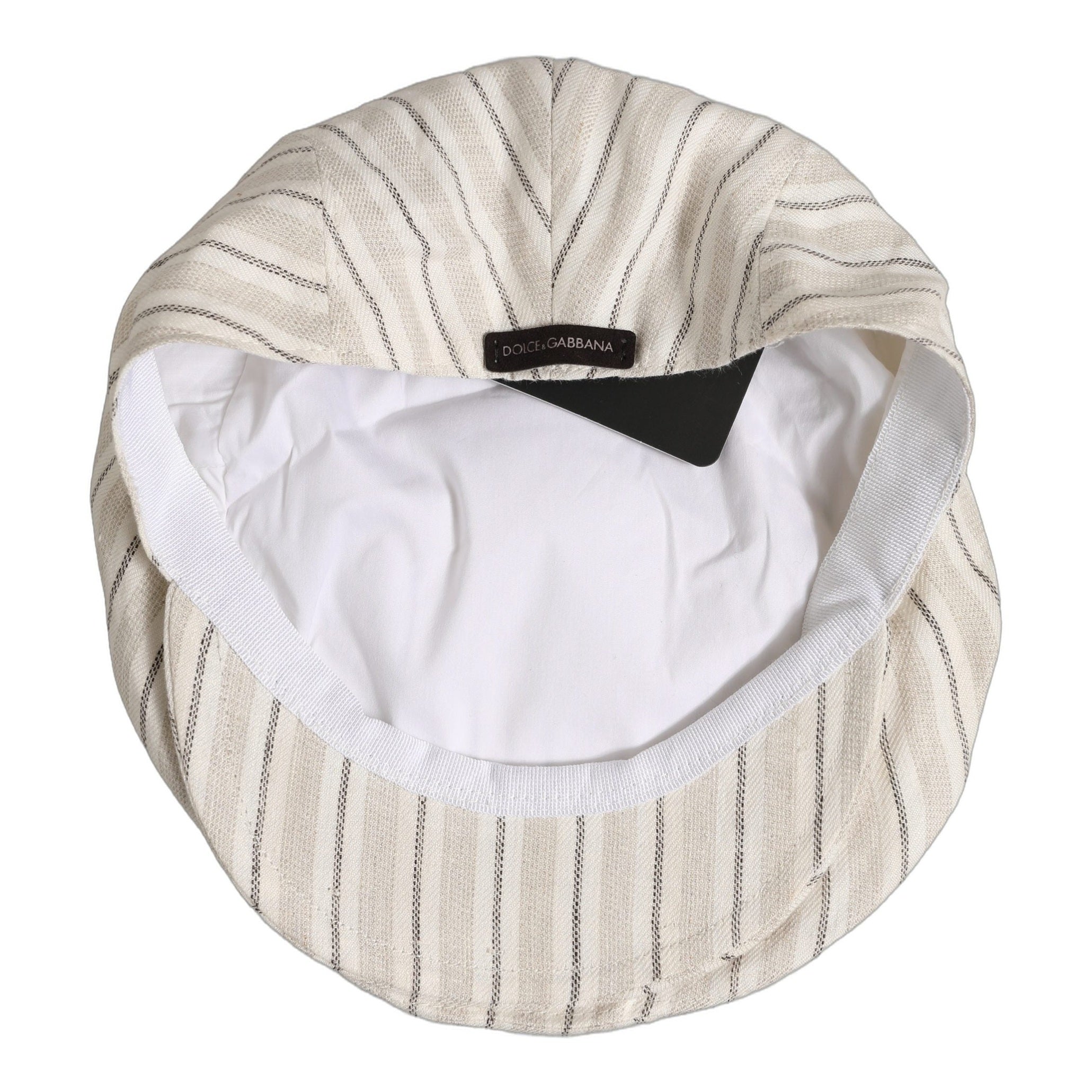 Dolce & Gabbana Men Off White Striped Linen Newsboy Capello Hat Dolce & Gabbana