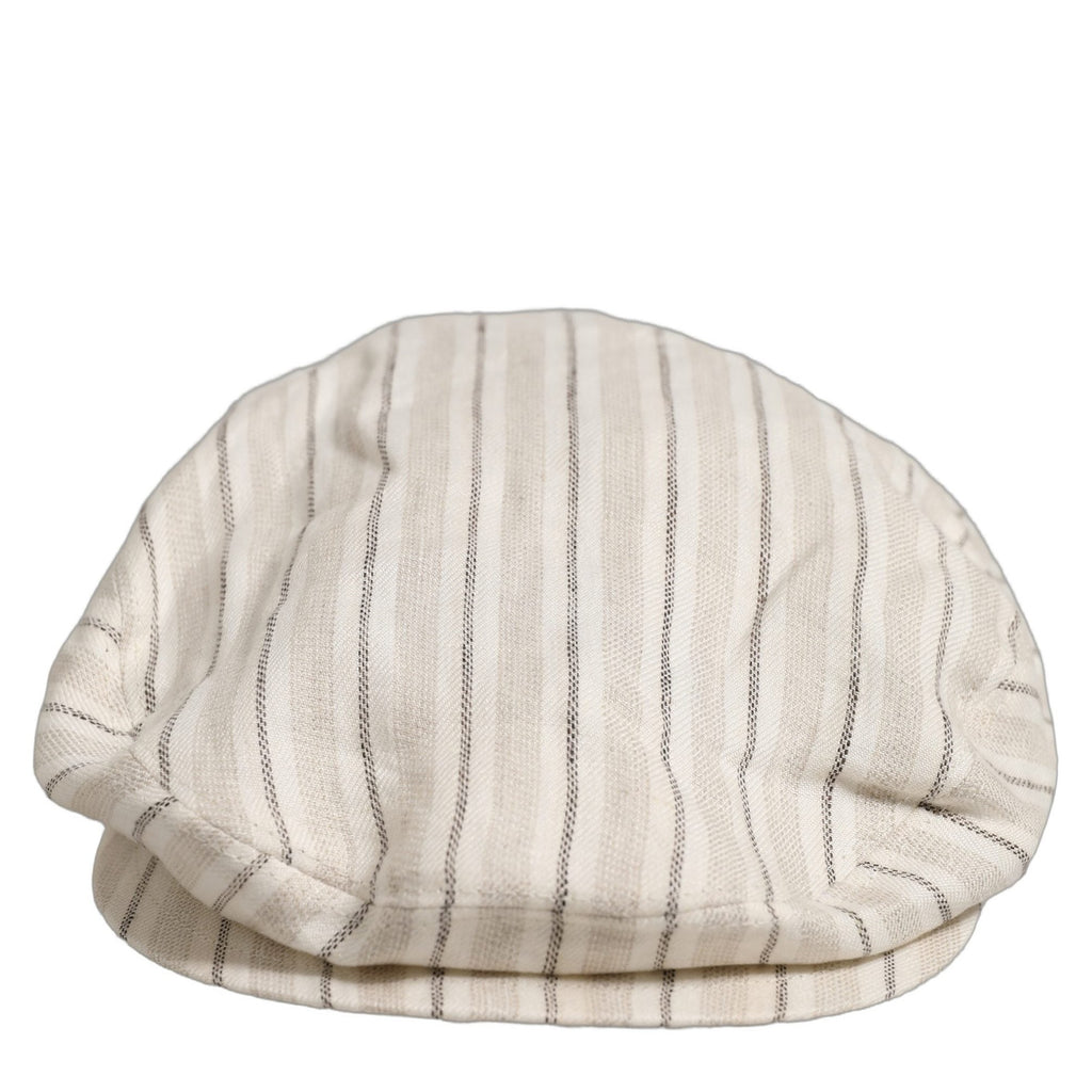 Dolce & Gabbana Men Off White Striped Linen Newsboy Capello Hat Dolce & Gabbana