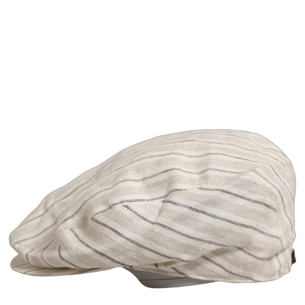 Dolce & Gabbana Men Off White Striped Linen Newsboy Capello Hat Dolce & Gabbana