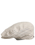 Dolce & Gabbana men's off white striped linen newsboy cap with a classic, rounded design and textured fabric.