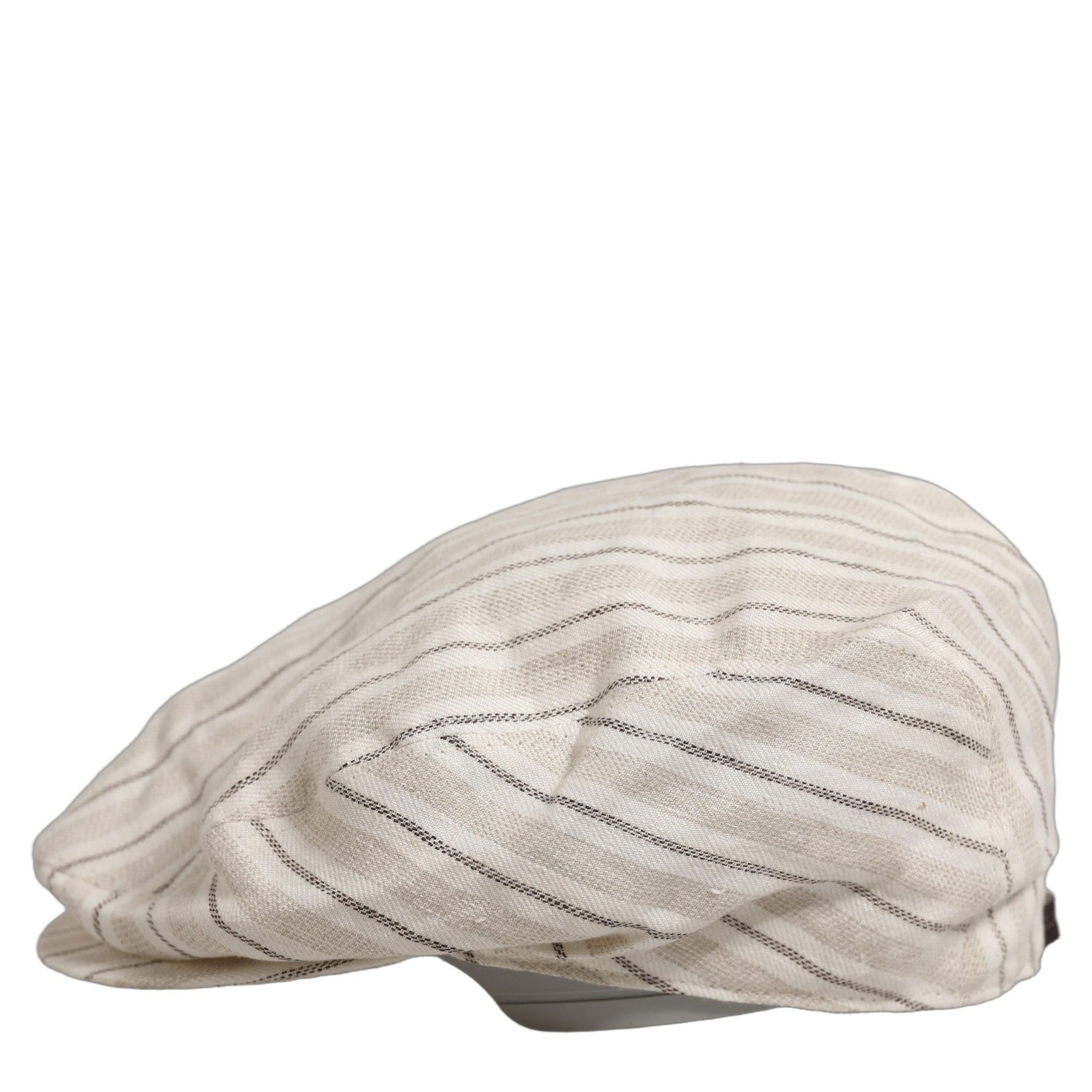 Dolce & Gabbana Men Off White Striped Linen Newsboy Capello Hat Dolce & Gabbana