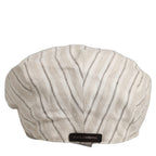 Dolce & Gabbana Men Off White Striped Linen Newsboy Capello Hat Dolce & Gabbana