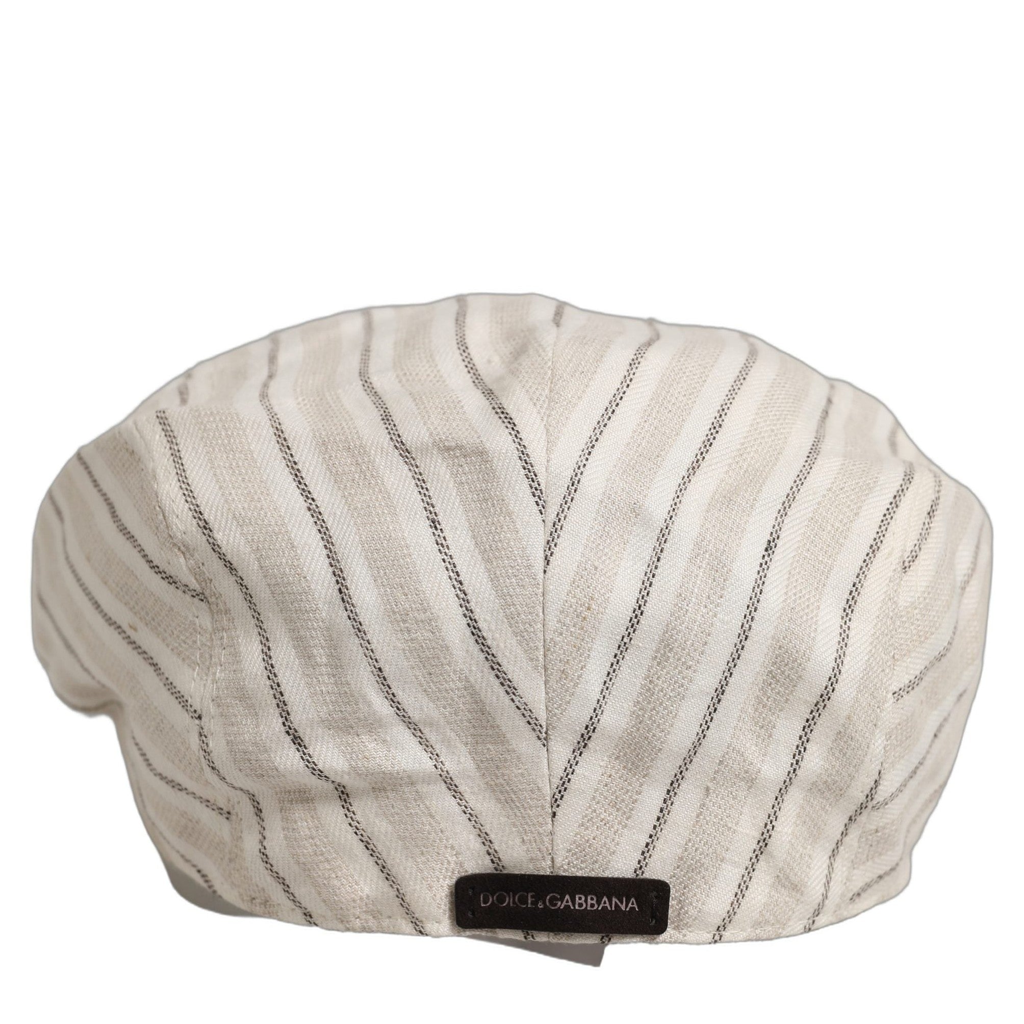 Dolce & Gabbana Men Off White Striped Linen Newsboy Capello Hat Dolce & Gabbana